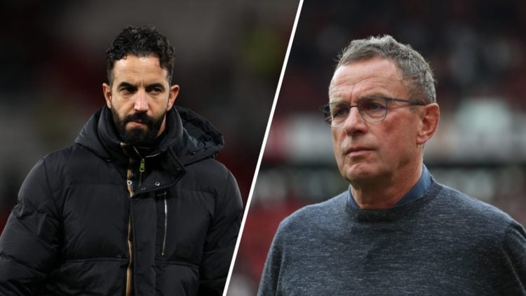 A split image of Manchester United boss Ruben Amorim (L) and former Manchester United boss Ralf Rangnick (R)