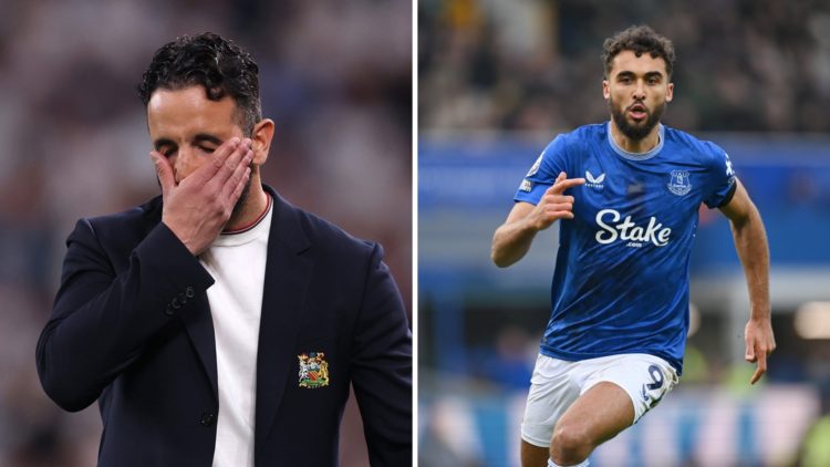 Split image of Manchester United head coach Ruben Amorim and Everton striker Dominic Calvert-Lewin.