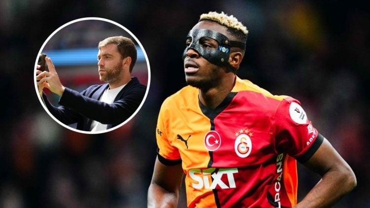 Galatasaray striker Victor Osimhen, inset of transfer expert Fabrizio Romano.