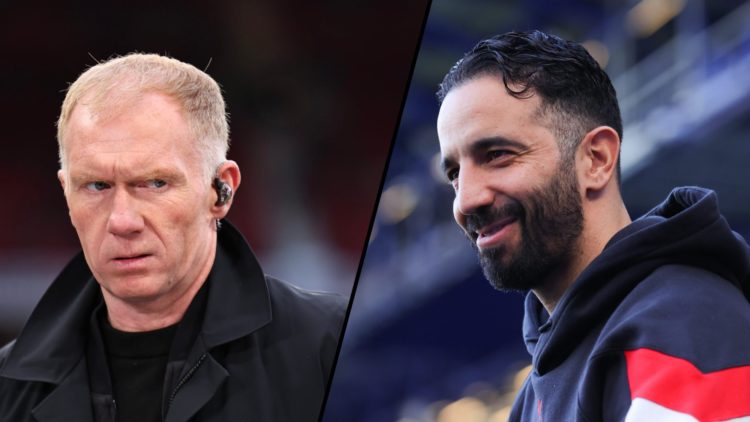 Manchester United legend and TNT Sports pundit Paul Scholes, inset a photo of Manchester United manager Ruben Amorim.
