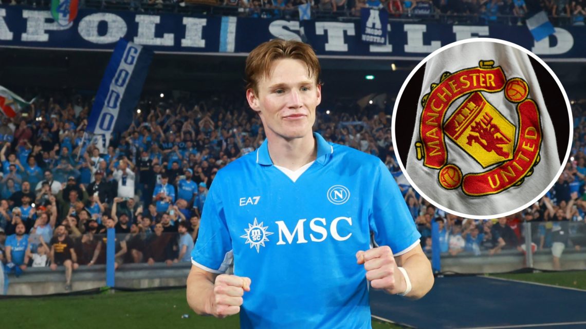 Scott McTominay split image with Manchester United flag