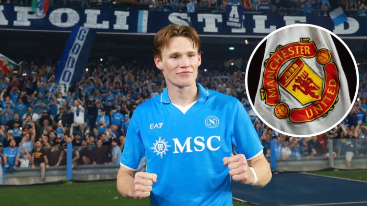 Scott McTominay split image with Manchester United flag