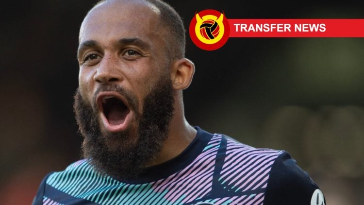 Bryan Mbeumo celebrates, with Transfer News and site logo