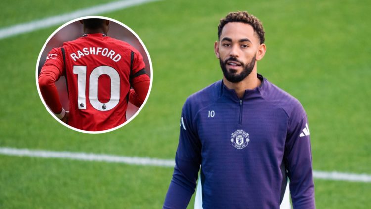 Manchester United forward Matheus Cunha in pre-season training, inset of Marcus Rashford wearing No.10.
