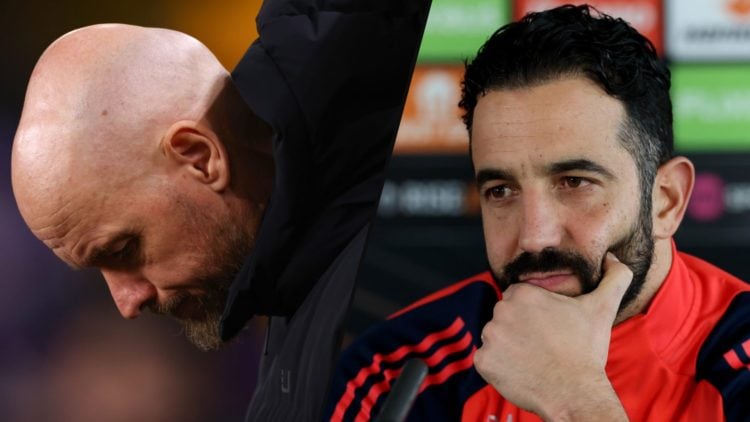 Manchester United manager Ruben Amorim, inset a photo of former Manchester United head coach Erik ten Hag.