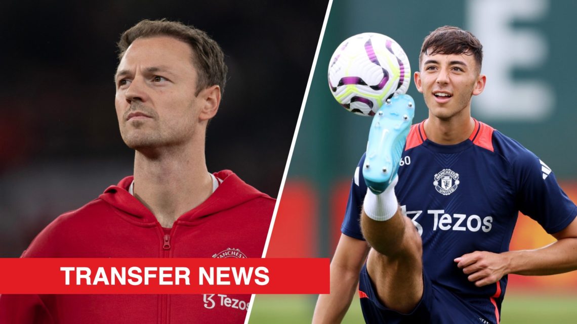A split image of Manchester United defender Jonny Evans (L) and Manchester United academy defender Sonny Aljofree (R)