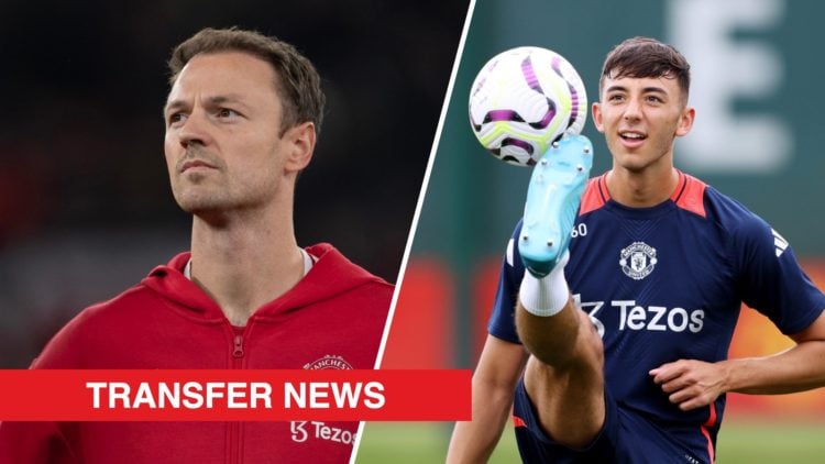 A split image of Manchester United defender Jonny Evans (L) and Manchester United academy defender Sonny Aljofree (R)