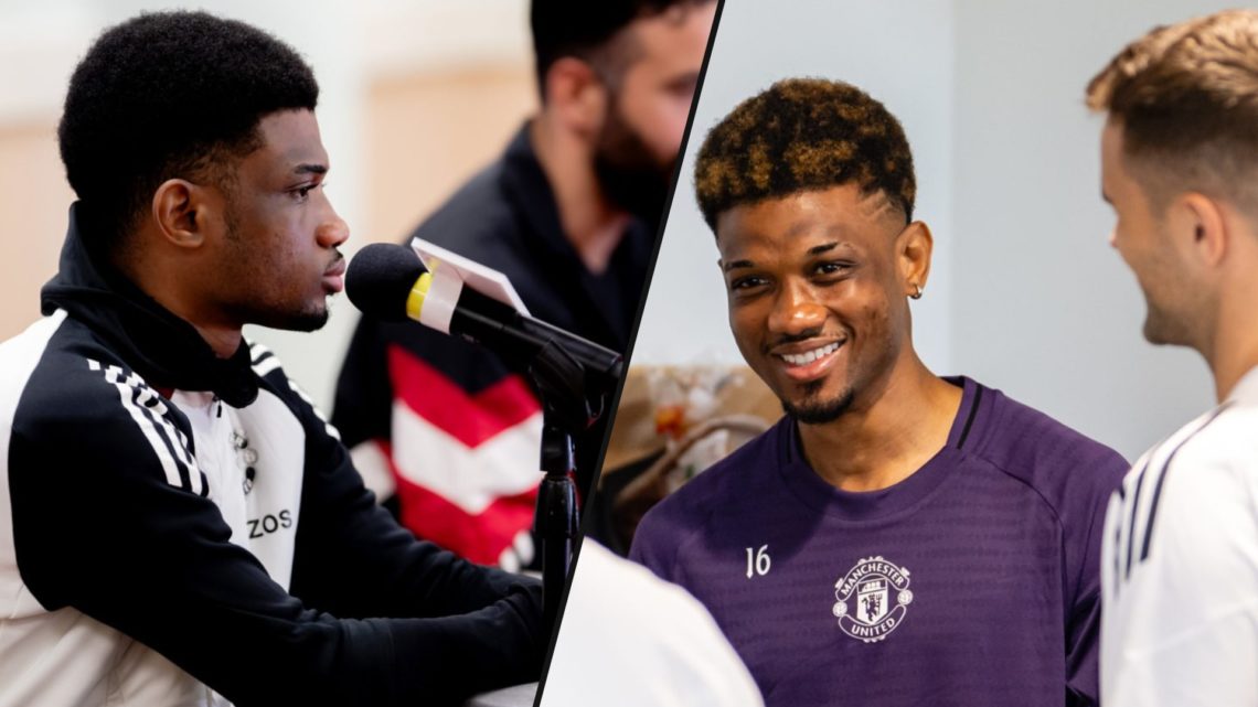 Amad Diallo at pre-season training at Carrington, inset a photo of the Manchester United and Ivory Coast winger.