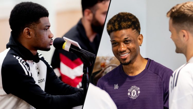 Amad Diallo at pre-season training at Carrington, inset a photo of the Manchester United and Ivory Coast winger.