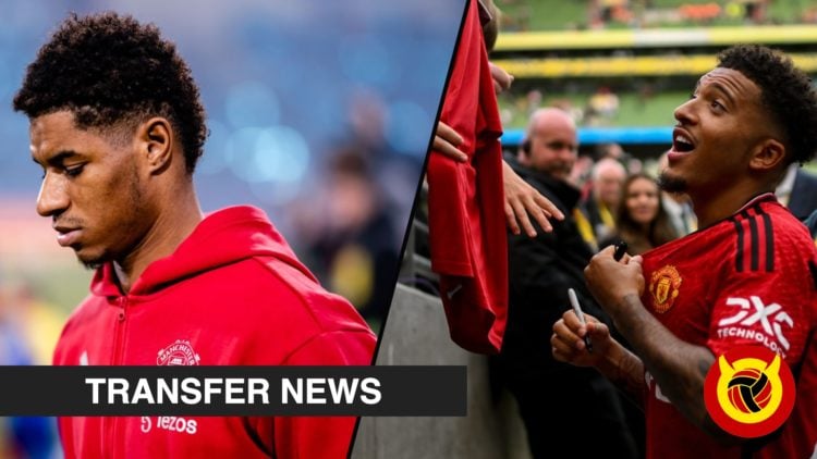 Manchester United and England player Marcus Rashford, inset a photo of Manchester United winger Jadon Sancho.