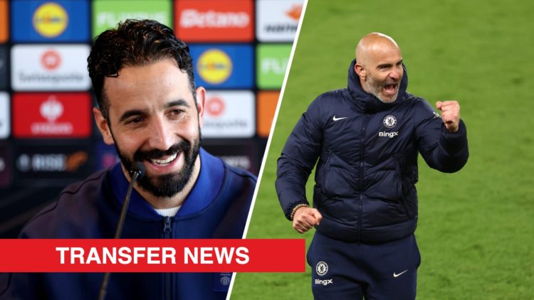 A split image of Manchester United boss Ruben Amorim (L) and Chelsea boss Enzo Maresca (R)