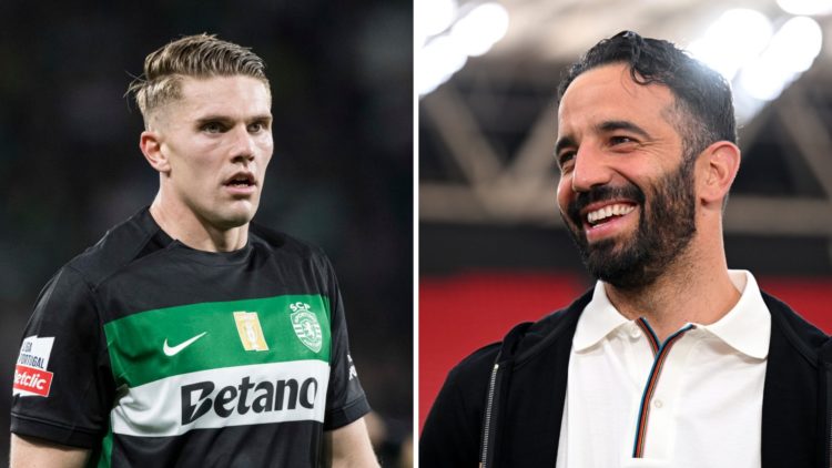 Split image of Sporting Lisbon striker Viktor Gyokeres and Manchester United head coach Ruben Amorim.