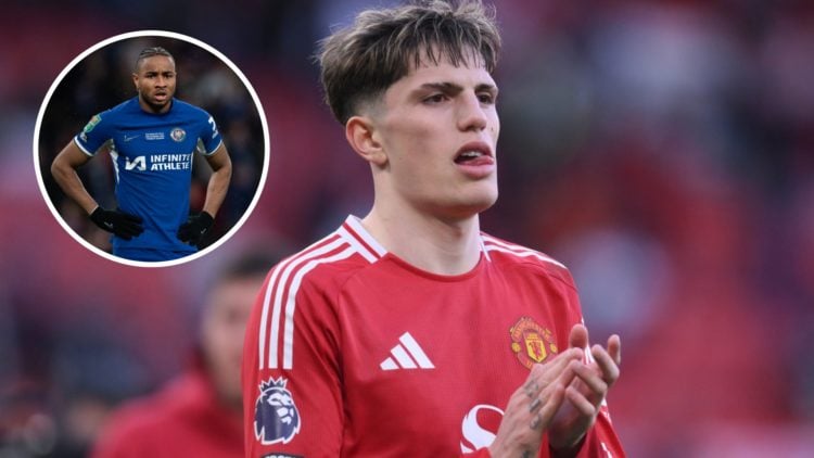 Manchester United winger Alejandro Garnacho, inset of Chelsea's Christopher Nkunku.