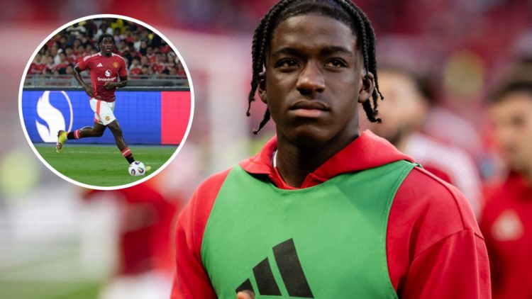 Manchester United defender Godwill Kukonki warms up.