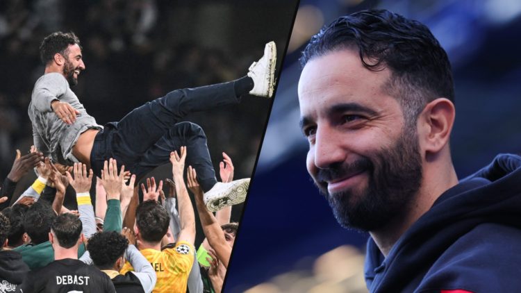 Ruben Amorim with his former Sporting CP players, inset a photo of the Manchester United manager.