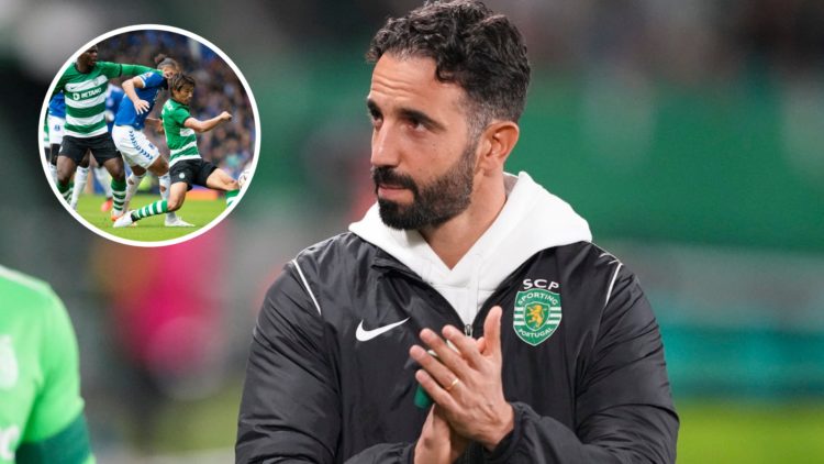 Ruben Amorim during his time as Sporting Lisbon manager, inset of Dominic Calvert-Lewin.