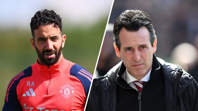 A split image of Manchester United boss Ruben Amorim (L) and Aston Villa manager Unai Emery (R)