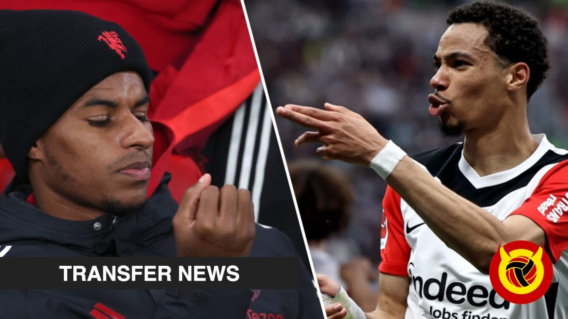 Manchester United and England player Marcus Rashford, inset a photo of Eintracht Frankfurt striker Hugo Ekitike.