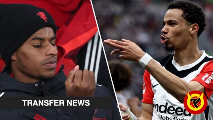 Manchester United and England player Marcus Rashford, inset a photo of Eintracht Frankfurt striker Hugo Ekitike.