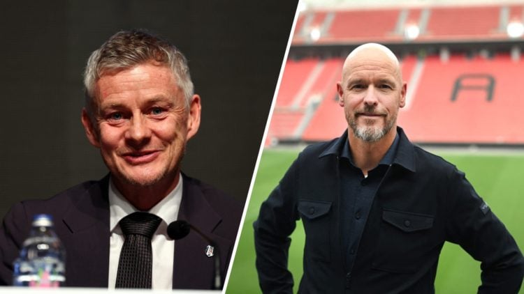 A split image of Besiktas boss Ole Gunnar Solskjaer (L) and Bayer Leverkusen manager Erik ten Hag (R)