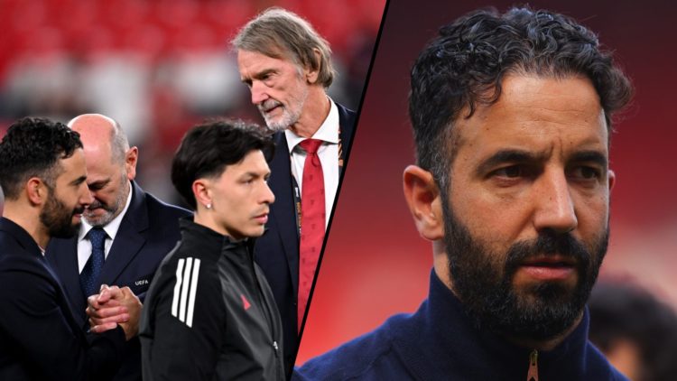 Ineos chief Sir Jim Ratcliffe and Ruben Amorim after the 2025 Europa League final, inset a photo of the Manchester United manager.
