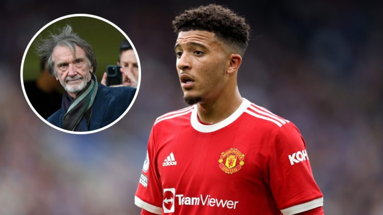 Jadon Sancho in action for Manchester United, inset of co-owner Sir Jim Ratcliffe.