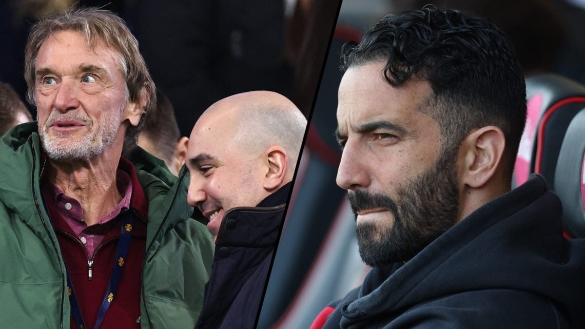 Ineos chief Sir Jim Ratcliffe with Manchester United CEO Omar Berrada, inset a photo of Manchester United manager Ruben Amorim.