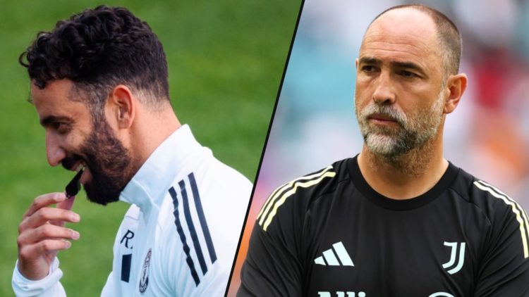 Juventus manager Igor Tudor at the FIFA Club World Cup, inset a photo of Manchester United manager Ruben Amorim.