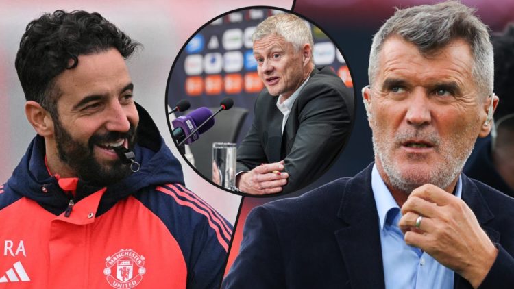 Manchester United legend and Sky Sports pundit Roy Keane, inset a photo of Ruben Amorim, inset Besiktas manager Ole Gunnar Solskjaer.