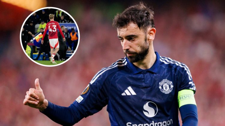 Manchester United captain Bruno Fernandes, inset of academy graduate Toby Collyer.