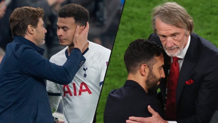 Former Tottenham star Dele Alli with Mauricio Pochettino, inset Manchester United manager Ruben Amorim and Ineos chief Sir Jim Ratcliffe.