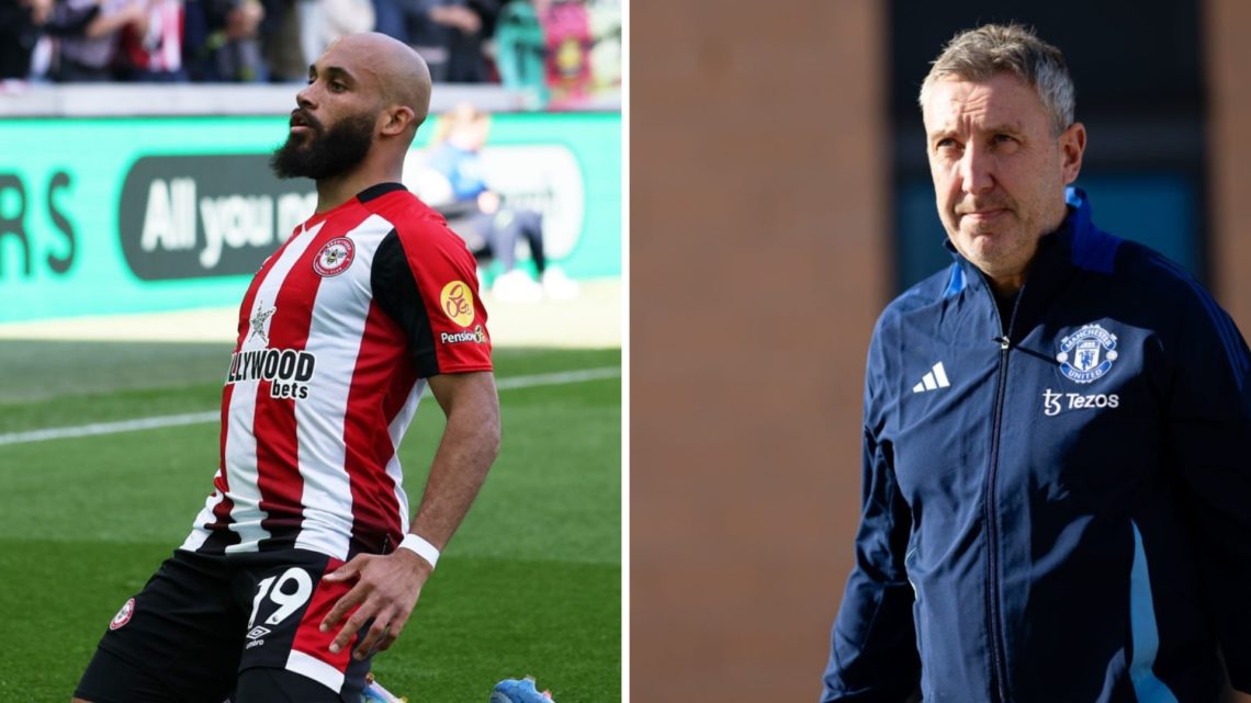 Brentford forward Bryan Mbeumo, split image with Manchester United director of football Jason Wilcox.