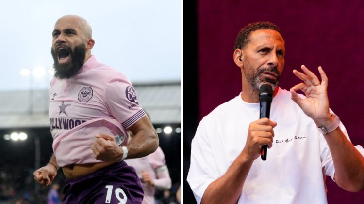 Split image of Brentford forward Bryan Mbeumo and Manchester United legend Rio Ferdinand.