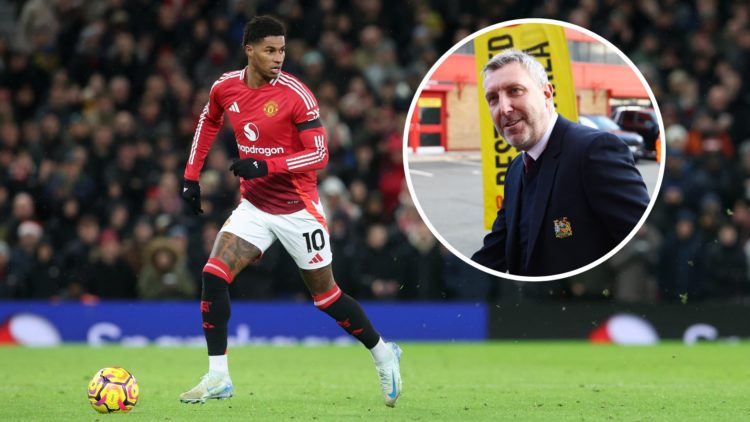 Manchester United forward Marcus Rashford in action, inset of technical director Jason Wilcox.