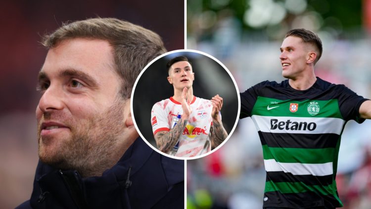 Transfer journalist Fabrizio Romano, split image with Sporting Lisbon's Viktor Gyokeres and RB Leipzig's Benjamin Sesko.