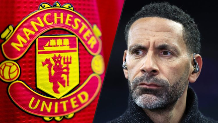 Manchester United legend Rio Ferdinand ahead of the Champions League match, inset a photo of the Manchester United club badge.