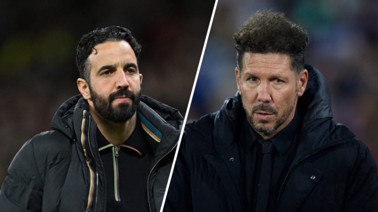 A split image of Manchester United boss Ruben Amorim (L) and Atletico Madrid manager Diego Simeone (R)