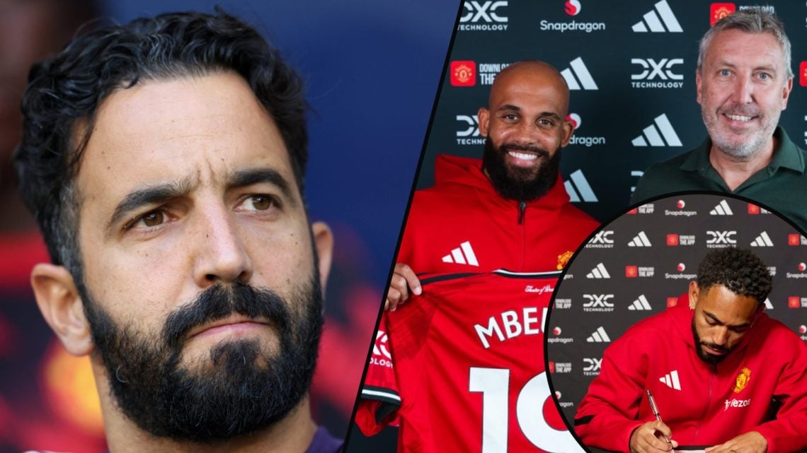 Manchester United boss Ruben Amorim, inset a photo of ex-Brentford star Bryan Mbeumo, inset an overlay of ex-Wolves ace Matheus Cunha.