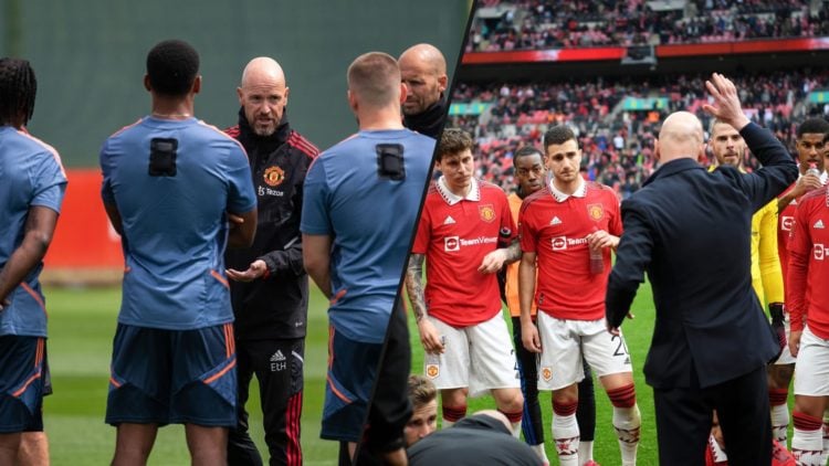 Erik ten Hag talks to his former Manchester United players, inset an image of the ex-Manchester United and Ajax manager.
