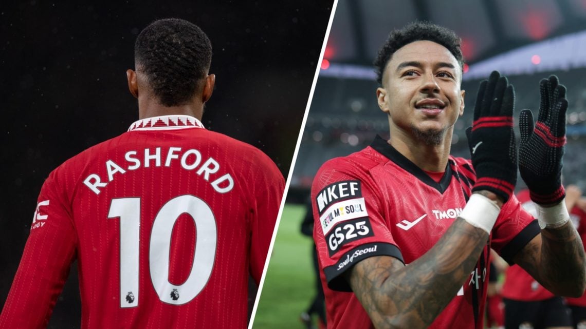 A split image of Manchester United forward Marcus Rashford (L) and FC Seoul midfielder Jesse Lingard (R)