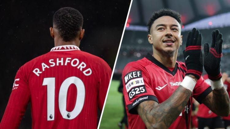 A split image of Manchester United forward Marcus Rashford (L) and FC Seoul midfielder Jesse Lingard (R)