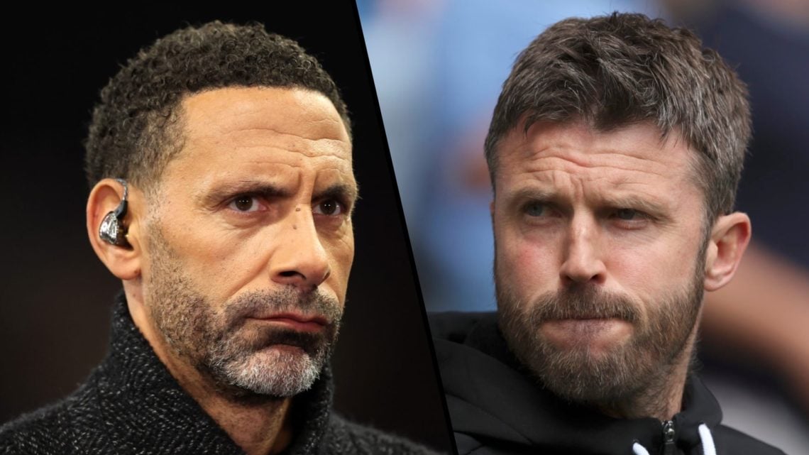 Split image, Rio Ferdinand focussed with earpiece in and Michael Carrick looking deep in thought while managing Middlesbrough.