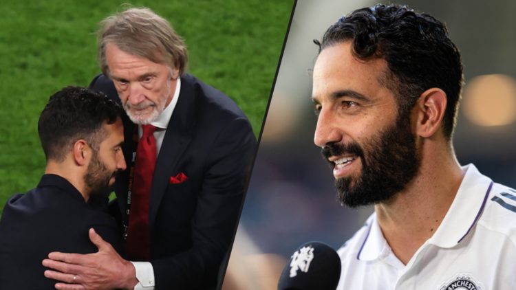 Manchester United manager Ruben Amorim and Ineos chief Sir Jim Ratcliffe, inset a photo of the Red Devils head coach.