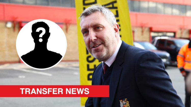 Manchester United's Jason Wilcox arrives for the game against Sheffield United. Inset, a mystery player icon and a red banner with 'transfer news' ...