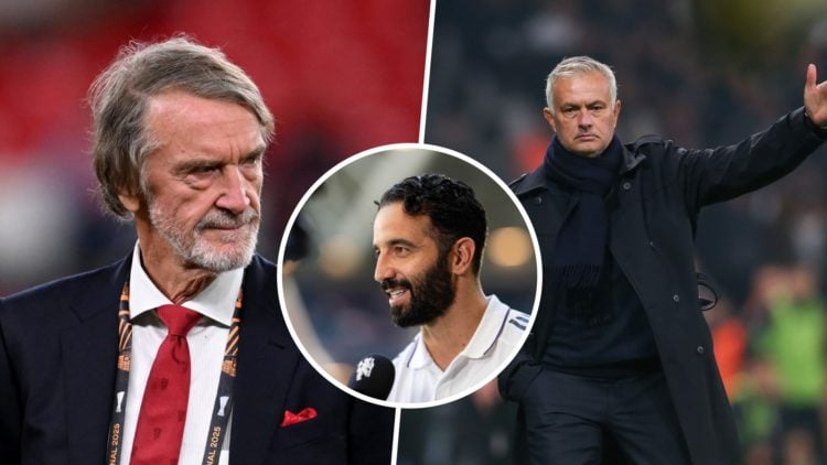 Jose Mourinho split image with Sir Jim Ratcliffe and Ruben Amorim