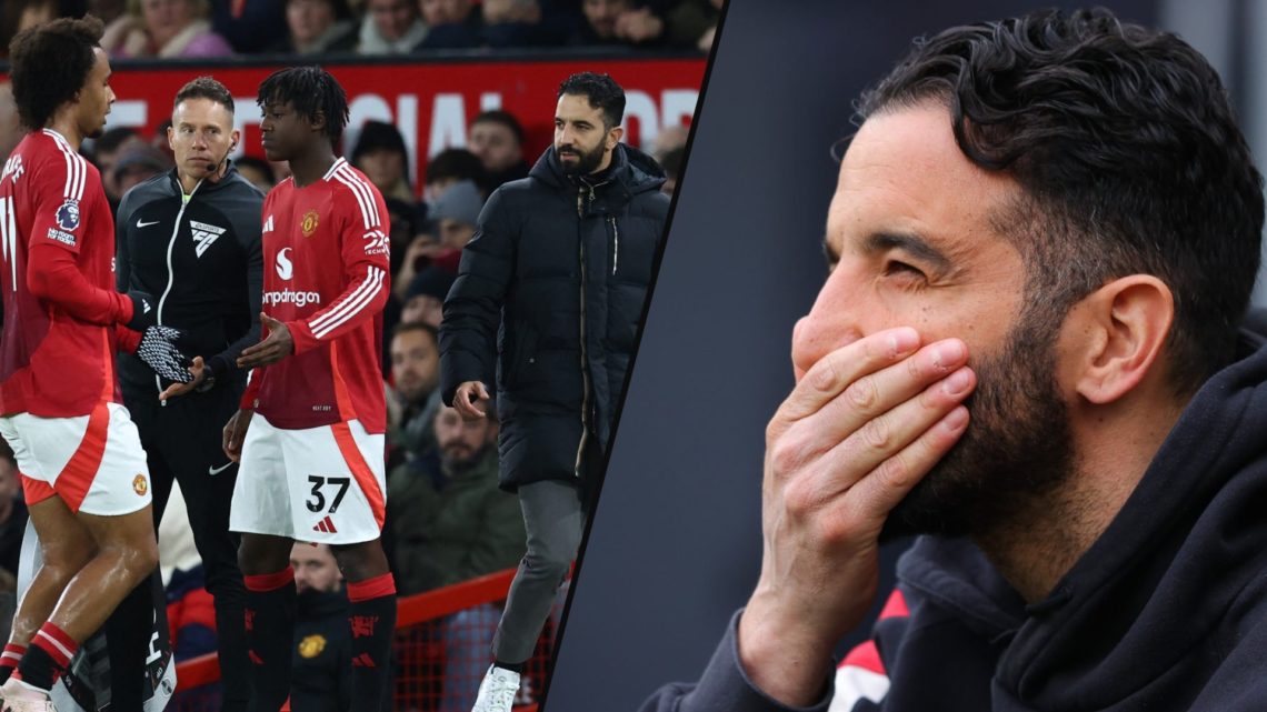 Ruben Amorim during the Premier League match against Newcastle United, inset a photo of the Manchester United manager.