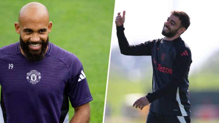 Bruno Fernandes split image with Bryan Mbeumo