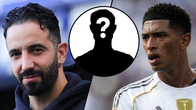 Jude Bellingham during the FIFA Club World Cup for Real Madrid, inset a photo of Manchester United manager Ruben Amorim.