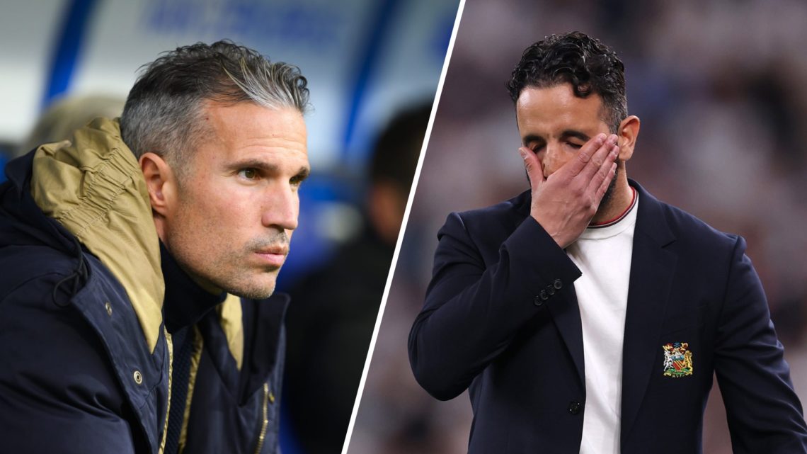 A split image of Heerenveen manager Robin van Persie (L) and Manchester United boss Ruben Amorim (R)