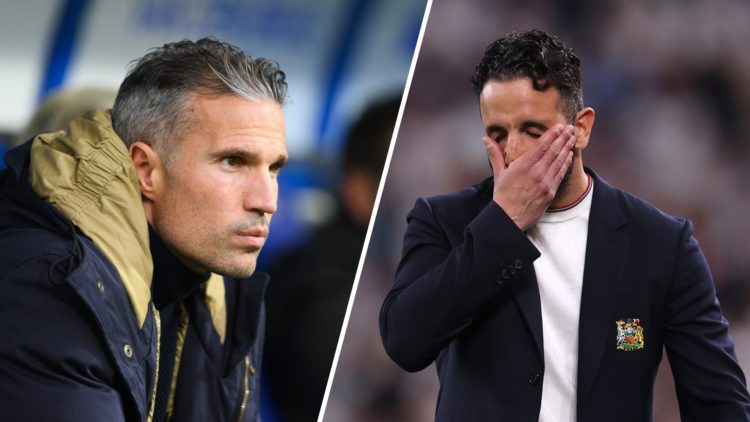 A split image of Heerenveen manager Robin van Persie (L) and Manchester United boss Ruben Amorim (R)
